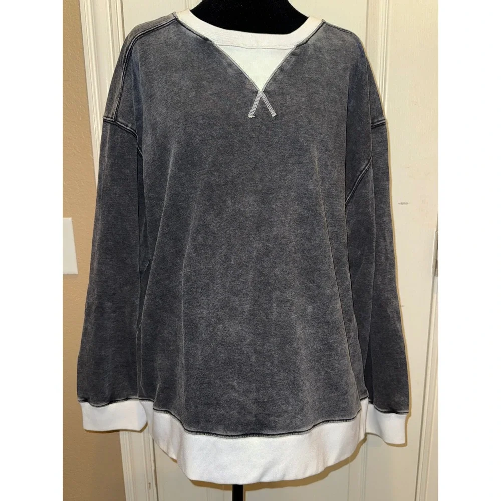 White‎ Birch Mineral Wash Sweatshirt Womens Large Charcoal Grey Cotton T10903XL